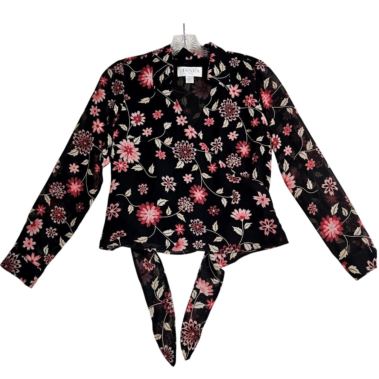 Casual Corner Women's Floral Wrap Blouse Petite S Bust 34" Cottage Whimsigoth